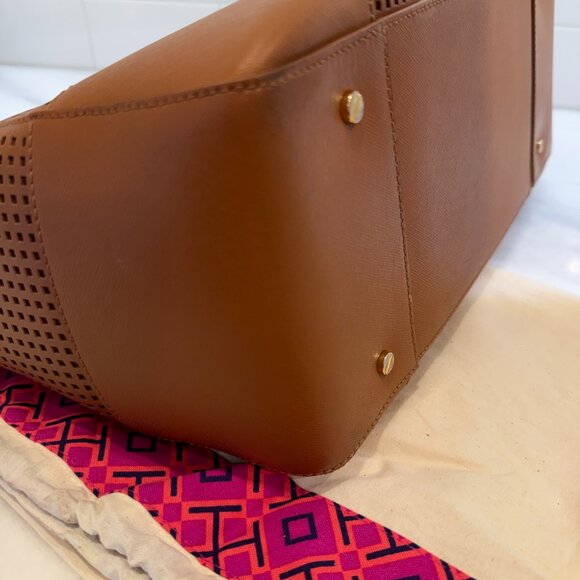 Tory Burch Robinson Perforated Tote Double Zip Tote (Long Strap Not Included) - Picture 8 of 10